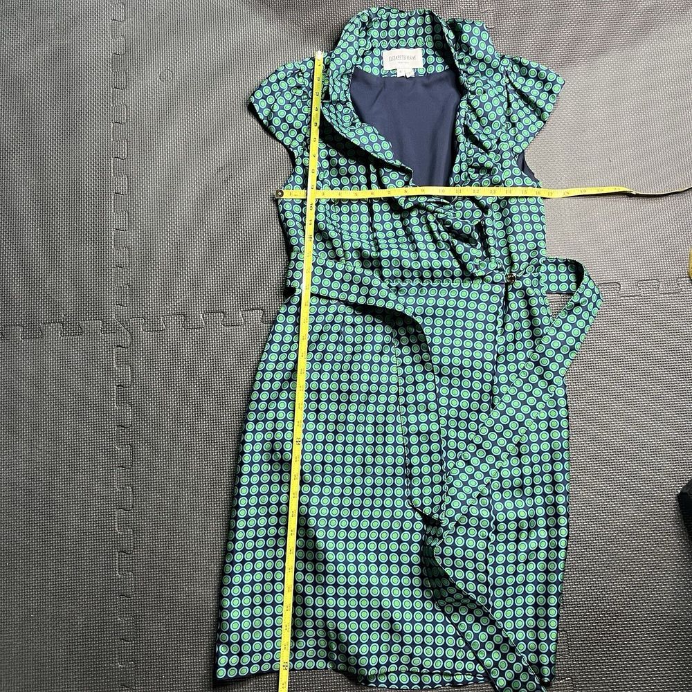 Elizabeth McKay Dress Green & Blue Silk Circle Print Wrap Around sz 6 - Picture 10 of 12